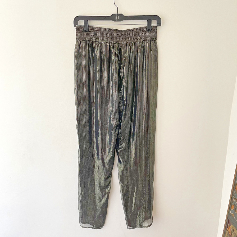 Metallic Wide Leg Pull On Pants Size 2 Disco Glam Party Palazzo Shimmer - Picture 2 of 8